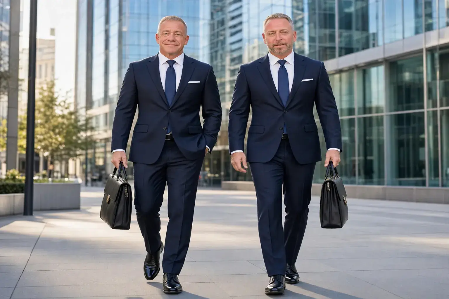 Two Bay Area Business Alliance leaders walking through a downtown business district